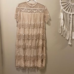 Vintage Rina Di’Montella Lace Tiered Cream Dress